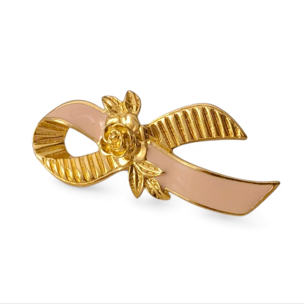 SURVIVOR Breast Cancer Pink Brooch Gold Ribbon Rose Pin